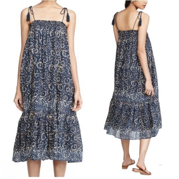 **SOLD* Ulla Johnson Eugenia Midi Dress Floral Vine Print Pockets Tassel Blue XS - Picture 9 of 9